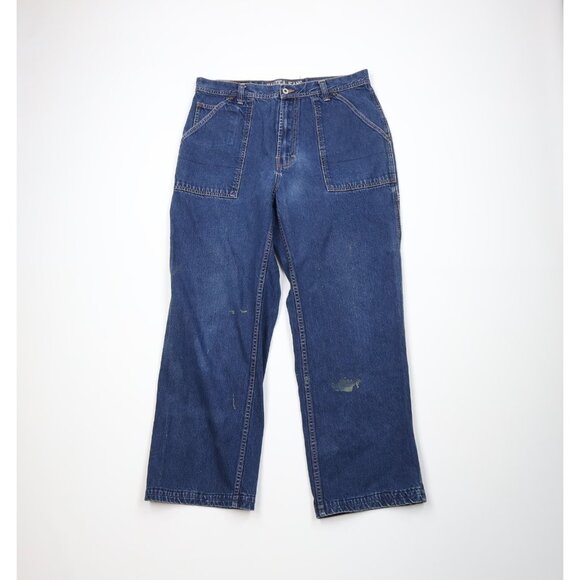 Vintage 90s Nautica Mens 36x30 Distressed Baggy Big Pocket Wide Leg Denim Jeans